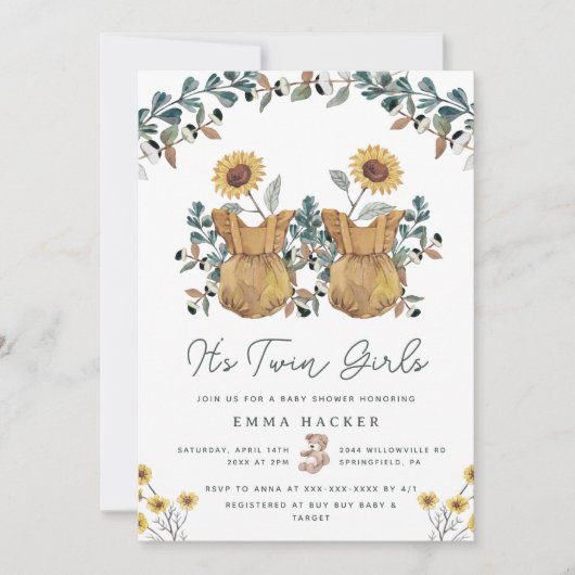 Waterverf Boho Floral Twins Shower Kaart (Voorkant)