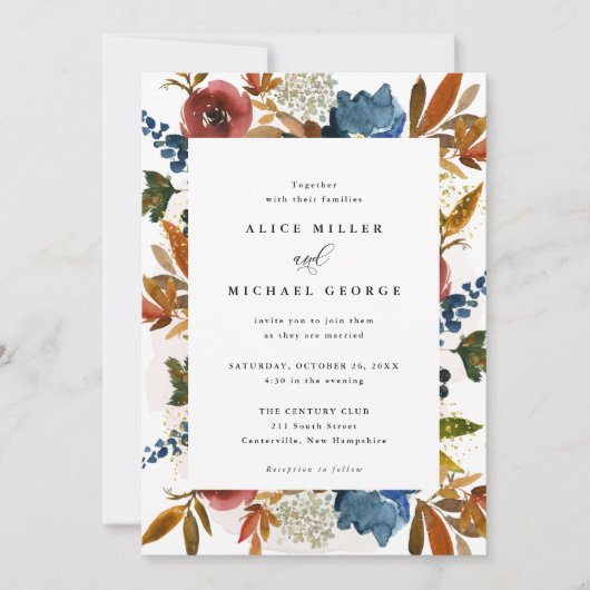 Waterverf Boho Floral van de marine en Rust Kaart (Voorkant)