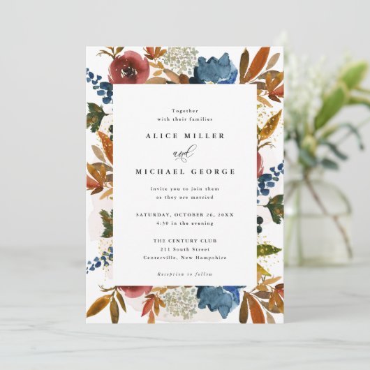 Waterverf Boho Floral van de marine en Rust Kaart (Staand voorkant)