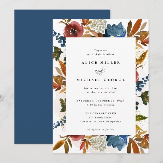 Waterverf Boho Floral van de marine en Rust Kaart (Voorkant / Achterkant)