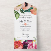 Waterverf Boho Floral Wedding All In One Uitnodiging (Binnen)