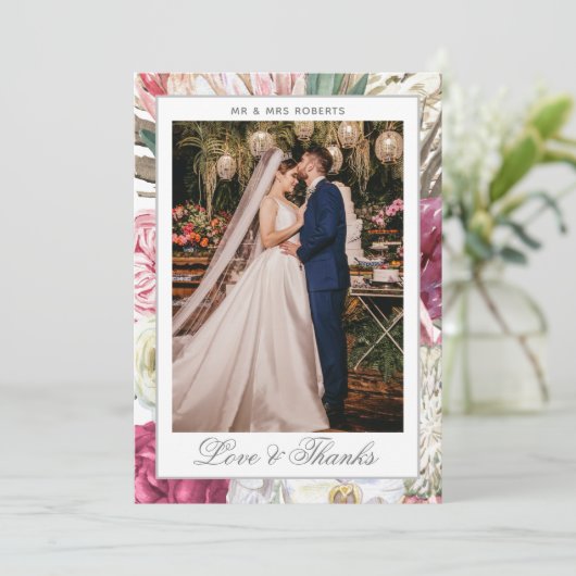 Waterverf Boho Floral Wedding Bedankkaart (Staand voorkant)