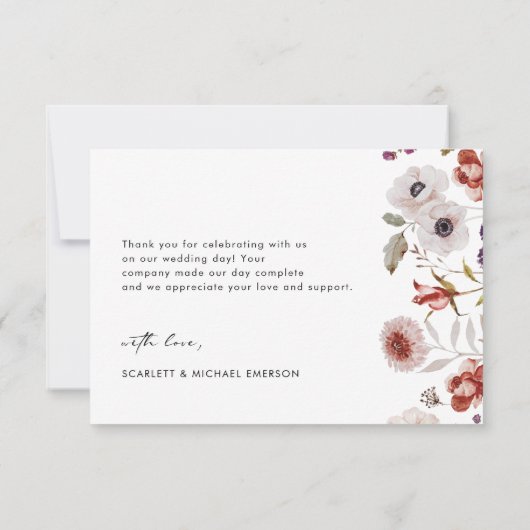 Waterverf Boho Floral Wedding Bedankkaart (Achterkant)