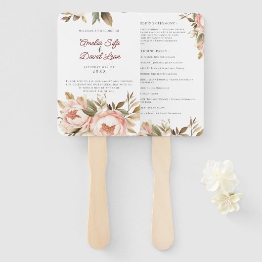 Waterverf Boho Floral Wedding Handwaaier (Voorkant en achterkant)
