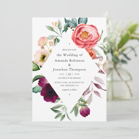 Waterverf Boho Floral Wedding Kaart (Staand voorkant)
