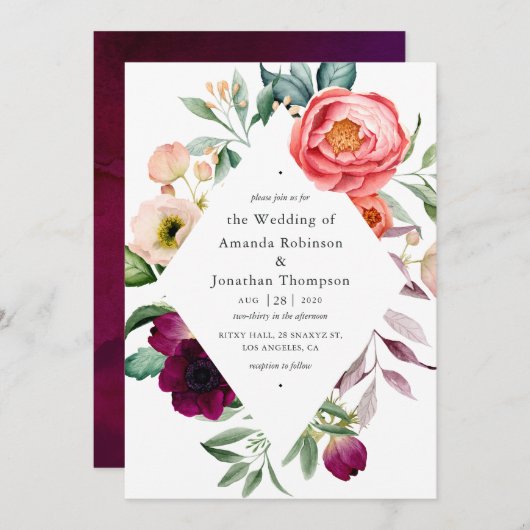 Waterverf Boho Floral Wedding Kaart (Voorkant / Achterkant)