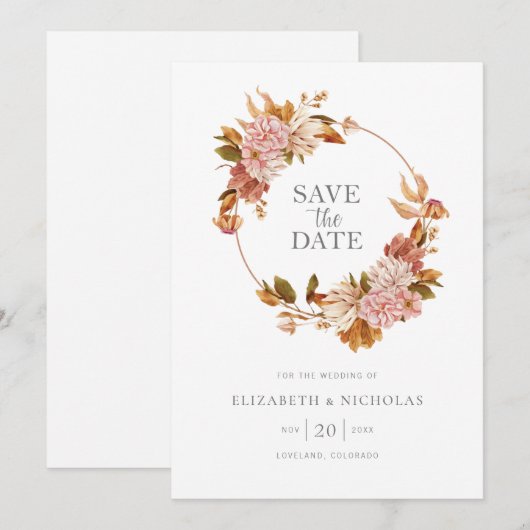 Waterverf Boho Floral Wedding Save The Date (Voorkant / Achterkant)