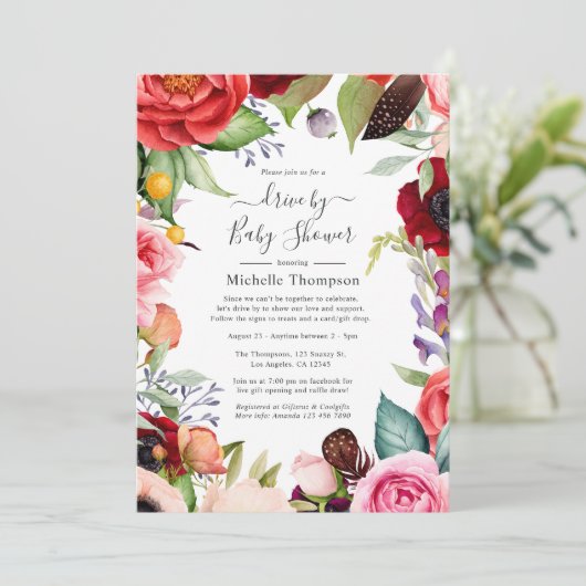 Waterverf Boho Floral Wedding Update Kaart (Staand voorkant)