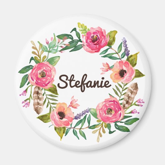 Waterverf Boho Floral Wreath Personalized Magneet (Voorkant)