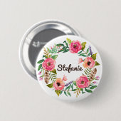 Waterverf Boho Floral Wreath Personalized Ronde Button 5,7 Cm (Voorkant /achterkant)