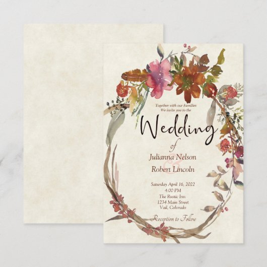 Waterverf Boho florale bruiloft Uitnodiging (Voorkant / Achterkant)