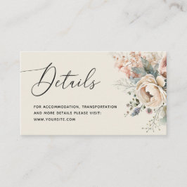 Waterverf boho florale details. Elegant bruiloft Informatiekaartje