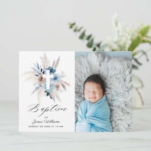 waterverf boho florals Baptism fotouitnodiging Kaart (Staand voorkant)