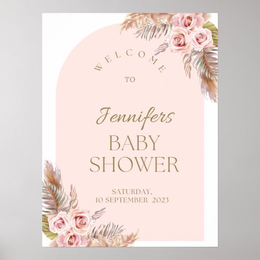 Waterverf Boho Flowers Baby shower Welkomstbord Poster (Voorkant)