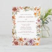 Waterverf Boho Flowers Bruiloft Kaart (Staand voorkant)