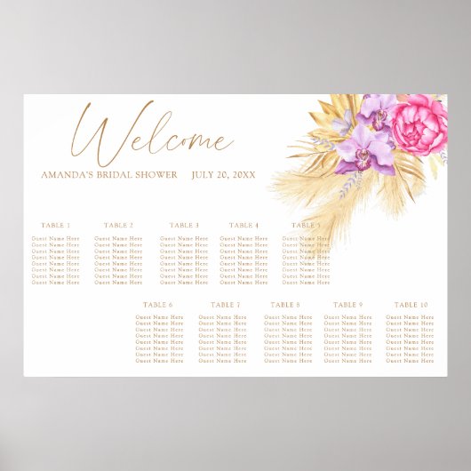 Waterverf Boho Flowers Bruiloft Zitkaarten Poster (Voorkant)
