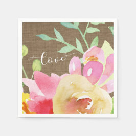 Waterverf Boho Flowers & Burlap Love Typography Servet