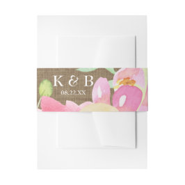 Waterverf Boho Flowers & Burlap Monogram Datum Uitnodigingen Wikkel