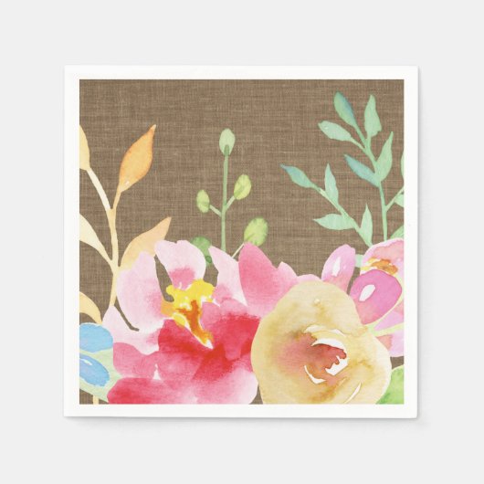 Waterverf Boho Flowers & Burlap Servet (Voorkant)