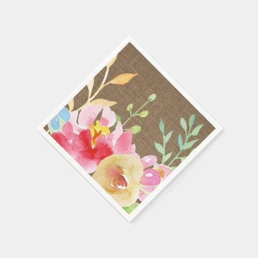 Waterverf Boho Flowers & Burlap Servet (Hoek)