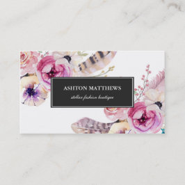 Waterverf Boho Flowers en Feathers Professional Visitekaartje