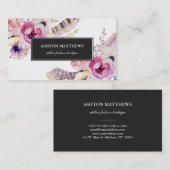 Waterverf Boho Flowers en Feathers Professional Visitekaartje (Voorkant / Achterkant)