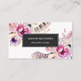 Waterverf Boho Flowers en Feathers Professional Visitekaartje