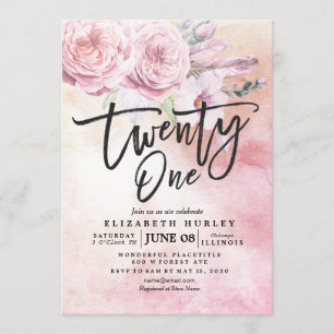 waterverf Boho Flowers Feathers van Birthday Party Kaart