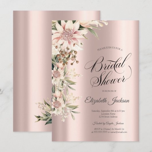 Waterverf Boho Flowers Roos Gold Vrijgezellenfeest Kaart (Voorkant / Achterkant)