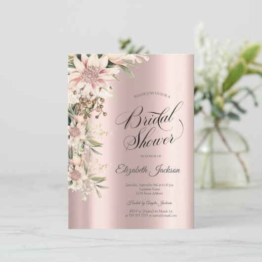 Waterverf Boho Flowers Roos Gold Vrijgezellenfeest Kaart (Staand voorkant)