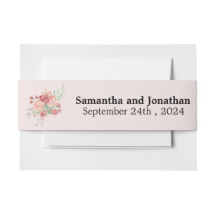 Waterverf Boho Flowers Roze Bruiloft Uitnodigingen Wikkel