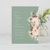 Waterverf Boho Flowers Sage Green Wedding Kaart (Staand voorkant)