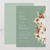 Waterverf Boho Flowers Sage Green Wedding Kaart (Voorkant / Achterkant)