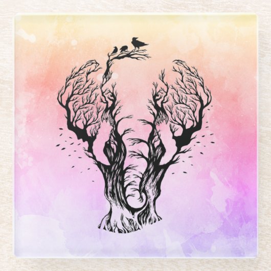 Waterverf Boho Forest Elephant Glazen Onderzetter (Voorkant)