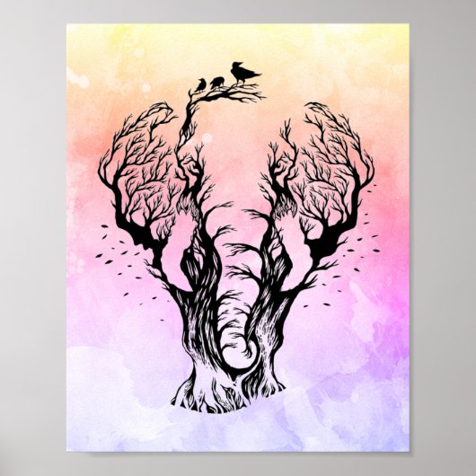 Waterverf Boho Forest Elephant Poster (Voorkant)