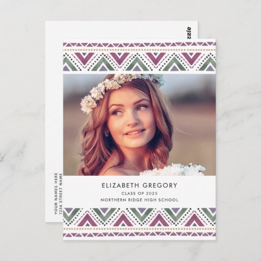 Waterverf Boho Foto Afstuderen Aankondiging Briefkaart (Voorkant / Achterkant)