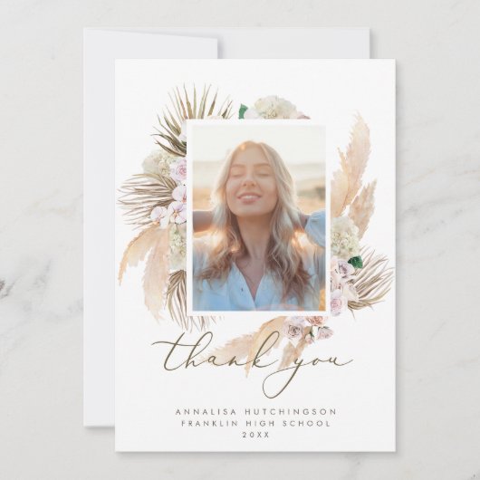 Waterverf Boho Foto Afstuderen Hartelijk dank Bedankkaart (Voorkant)