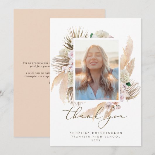 Waterverf Boho Foto Afstuderen Hartelijk dank Bedankkaart (Voorkant / Achterkant)