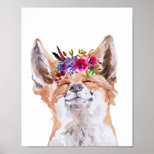 Waterverf Boho Fox Floral Poster (Voorkant)