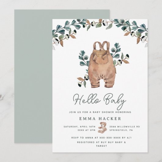 Waterverf Boho Gender Neutral Shower Invitation Kaart (Voorkant / Achterkant)