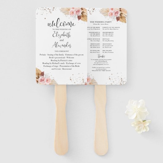 Waterverf Boho Glitter Trouwprogramma Hand Fan Handwaaier (Voorkant en achterkant)