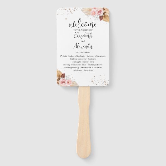 Waterverf Boho Glitter Trouwprogramma Hand Fan Handwaaier (Voorkant)