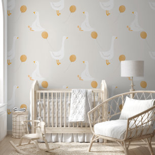 Waterverf Boho Goose Balloon White Beige Nursery Behang