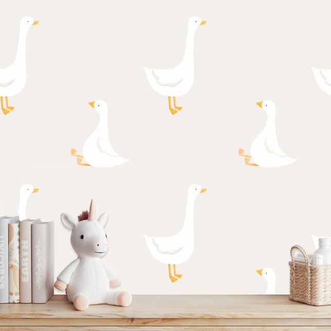 Waterverf Boho Goose Duck White Beige Nursery Behang (Creator heeft geüpload)