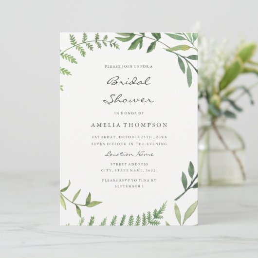 Waterverf Boho Green Leaf Vrijgezellenfeest Kaart (Staand voorkant)