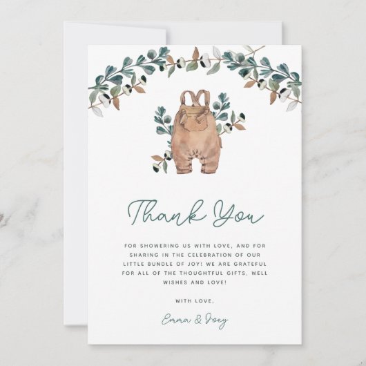 Waterverf Boho Greenery Baby shower Bedankkaart (Voorkant)