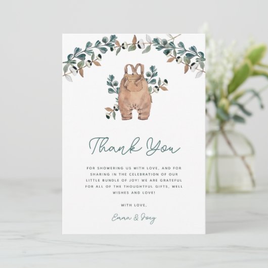 Waterverf Boho Greenery Baby shower Bedankkaart (Staand voorkant)