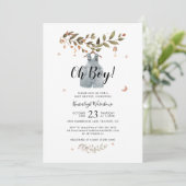 Waterverf Boho Herfst Boy Baby shower Kaart (Staand voorkant)