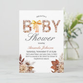 Waterverf Boho Herfst Floral Bow Baby shower Kaart (Staand voorkant)