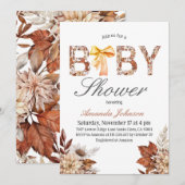 Waterverf Boho Herfst Floral Bow Baby shower Kaart (Voorkant / Achterkant)